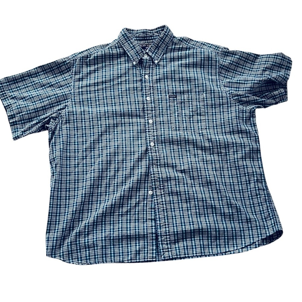Ralph Lauren Navy and White Plaid Short-Sleeve Button-Down Shirt